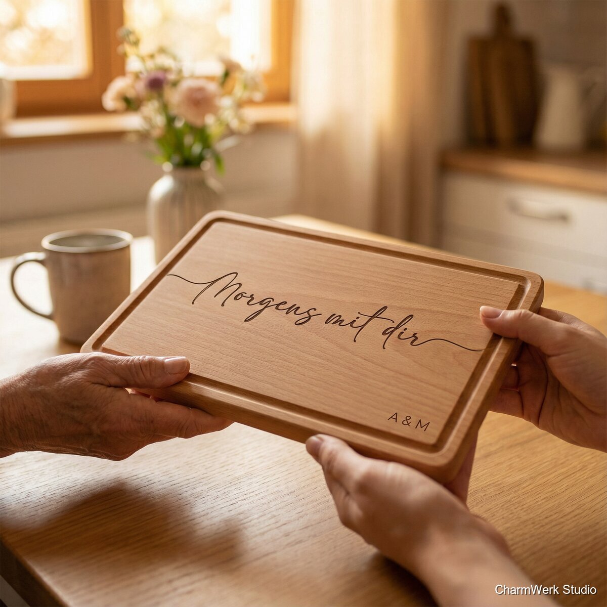CNC-gefrästes Frühstücksbrettchen „Morgens mit dir“ - Lifestyle