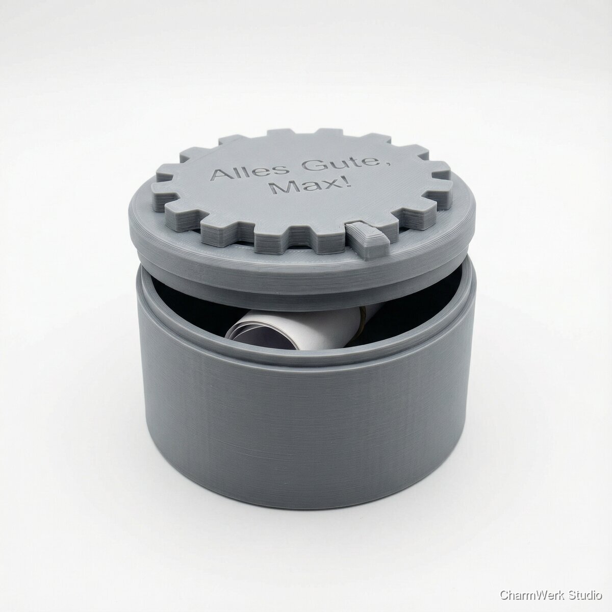 Mechanisches Geschenk: „Message-Box“ mit Drehverschluss