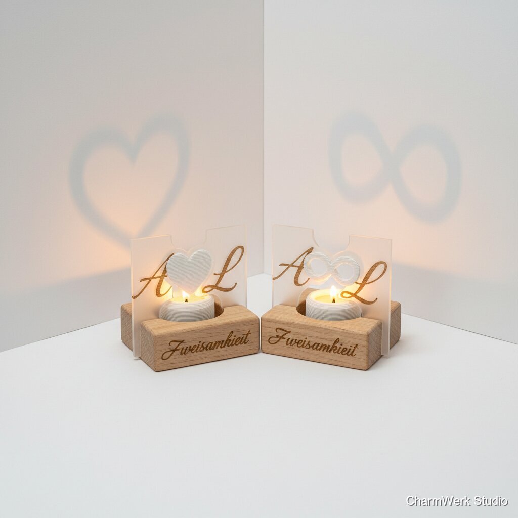 „Zweisamkeit“-Teelichtset mit 3D-Schattenmotiven