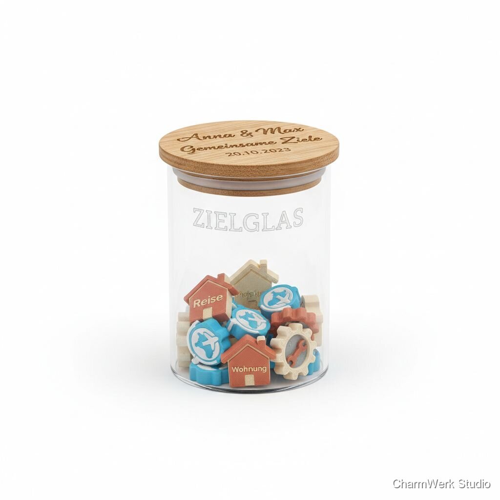 „Gemeinsame Ziele“ Zielglas mit 3D-Meilensteinchips