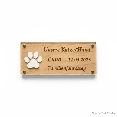 „Unsere Katze/Hund“ Namensschild mit 3D-Pfote