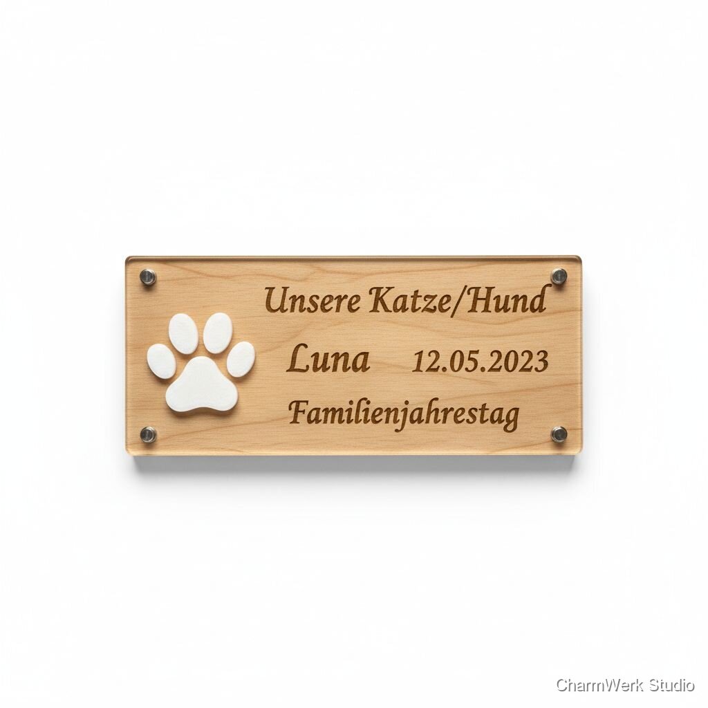 „Unsere Katze/Hund“ Namensschild mit 3D-Pfote