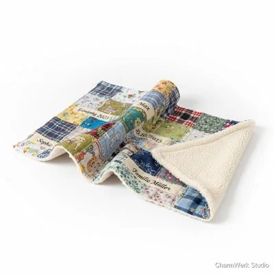 Personalisierte Patchwork-Kuscheldecke aus Erinnerungsstoffen