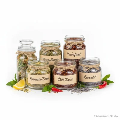 Handgefertigtes Kräutersalz im personalisierten Glas-Set