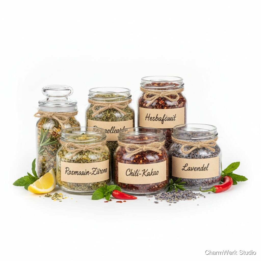 Handgefertigtes Kräutersalz im personalisierten Glas-Set