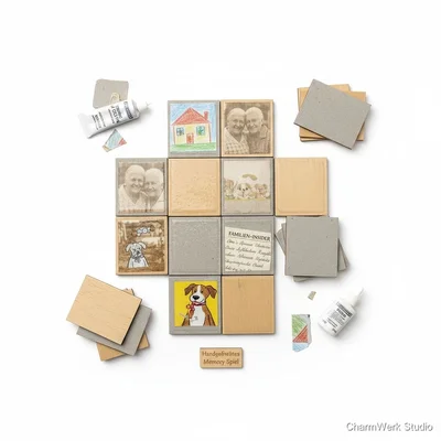 Handgefertigtes Memory-Spiel mit Familienmotiven