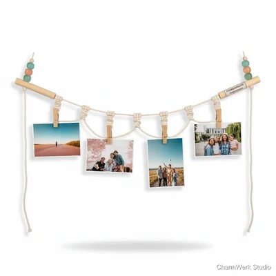 Personalisierter Foto-String-Holder mit handgeknoteten Schlaufen