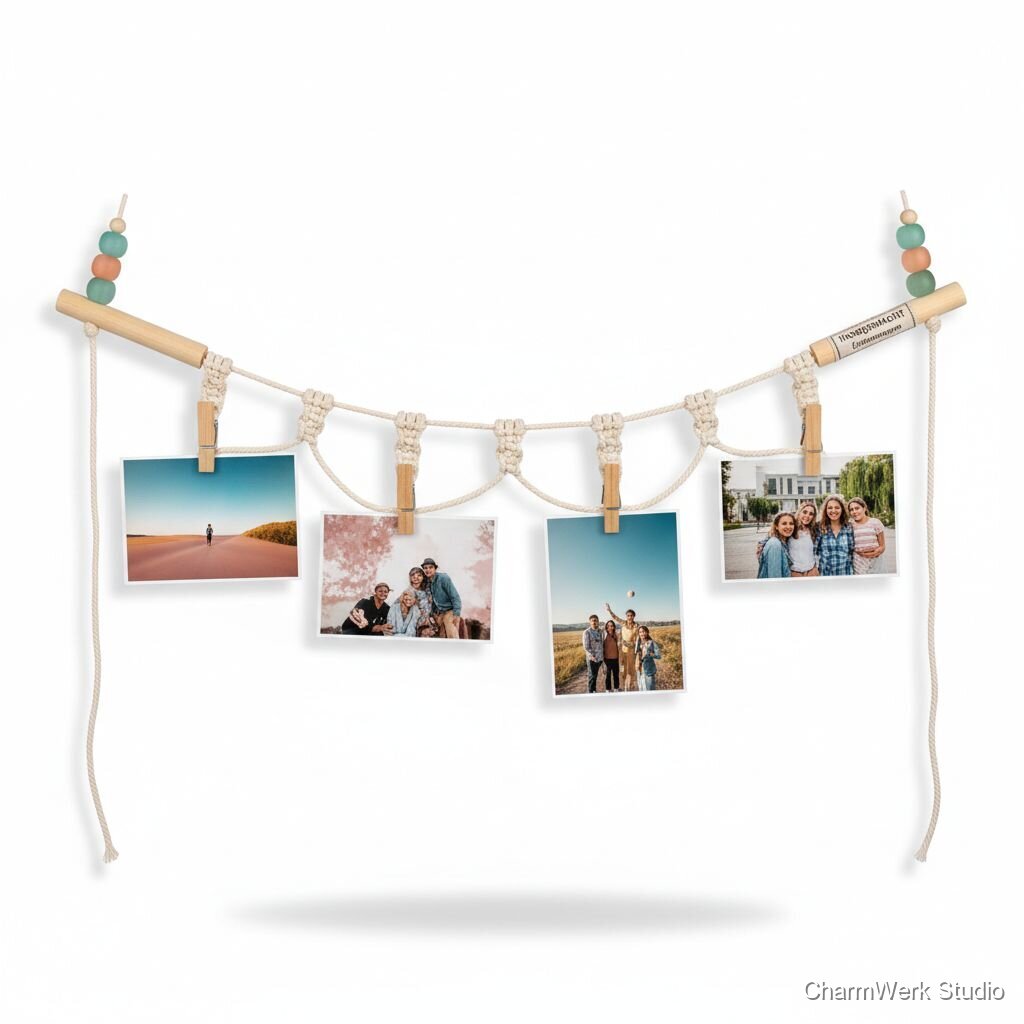 Personalisierter Foto-String-Holder mit handgeknoteten Schlaufen