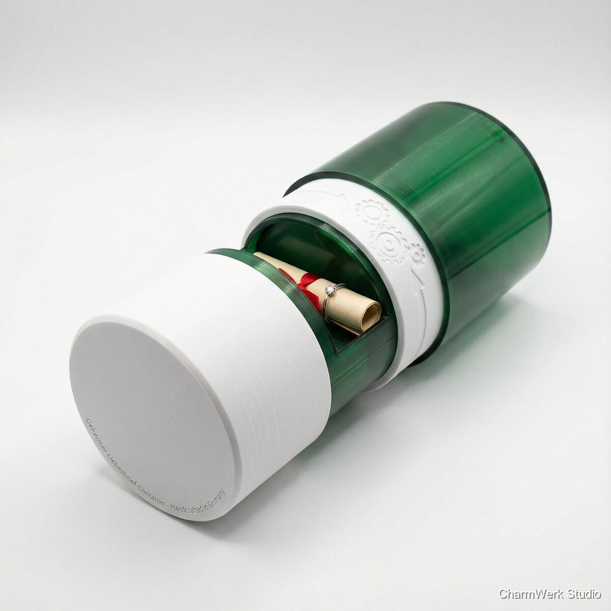 Geheimer Liebesbrief-Container mit Drehverschluss - Seitenansicht