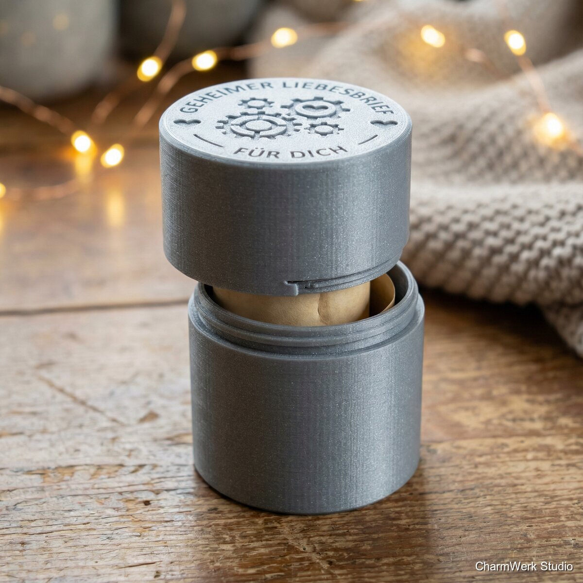 Geheimer Liebesbrief-Container mit Drehverschluss - Detailansicht
