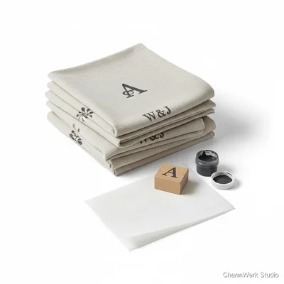 Personalisierte Stoffservietten mit handgestempeltem Monogramm
