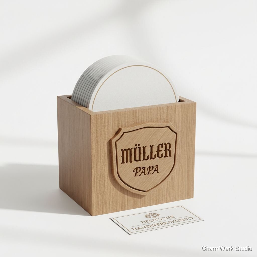 Personalisierter Bierdeckelhalter mit Familiennamen-Emblem