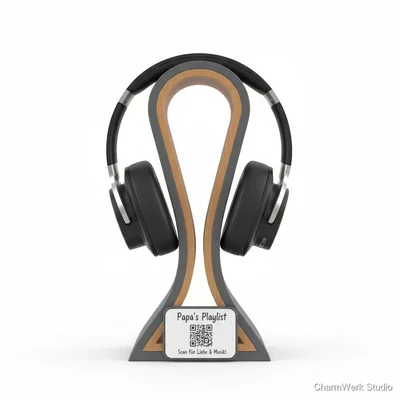 „Papa’s Playlist“-Kopfhörerständer mit QR-Textplatte