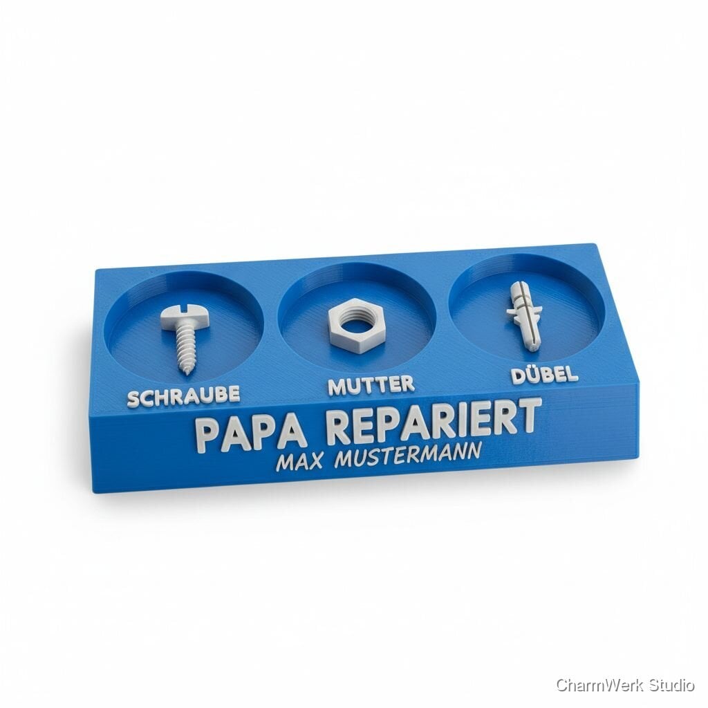 „Papa repariert“-Schrauben-Sortierschale mit Symbolen