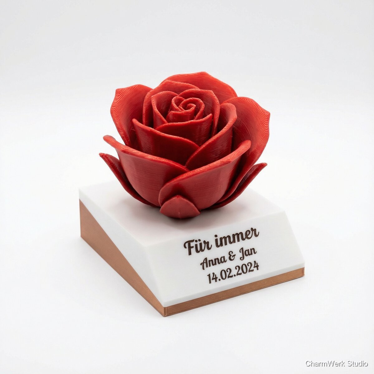 Kleine Rose im „Ewig“-Displayständer - Seitenansicht