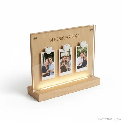 Fotostreifen-Display mit 3D-Klemmen und LED-Schiene