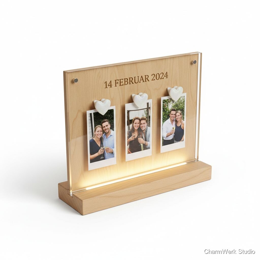 Fotostreifen-Display mit 3D-Klemmen und LED-Schiene