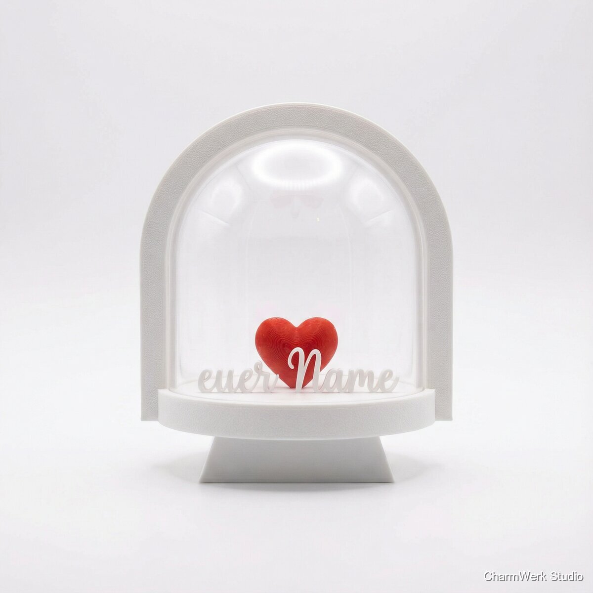 Mini-Schneekugel-Optik: Herz in Kuppelrahmen
