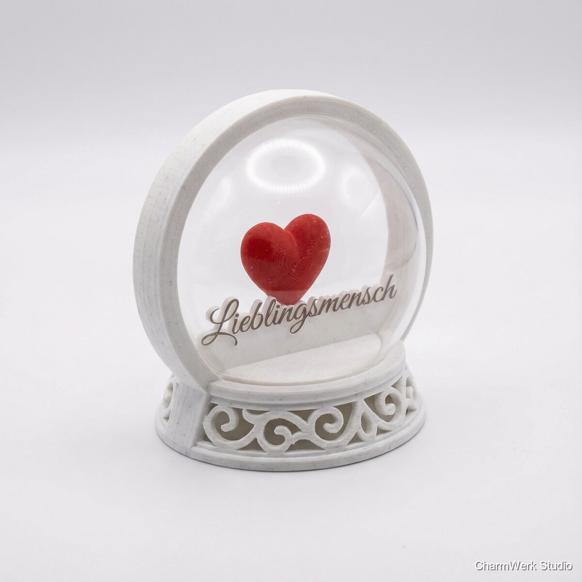 Mini-Schneekugel-Optik: Herz in Kuppelrahmen - Seitenansicht