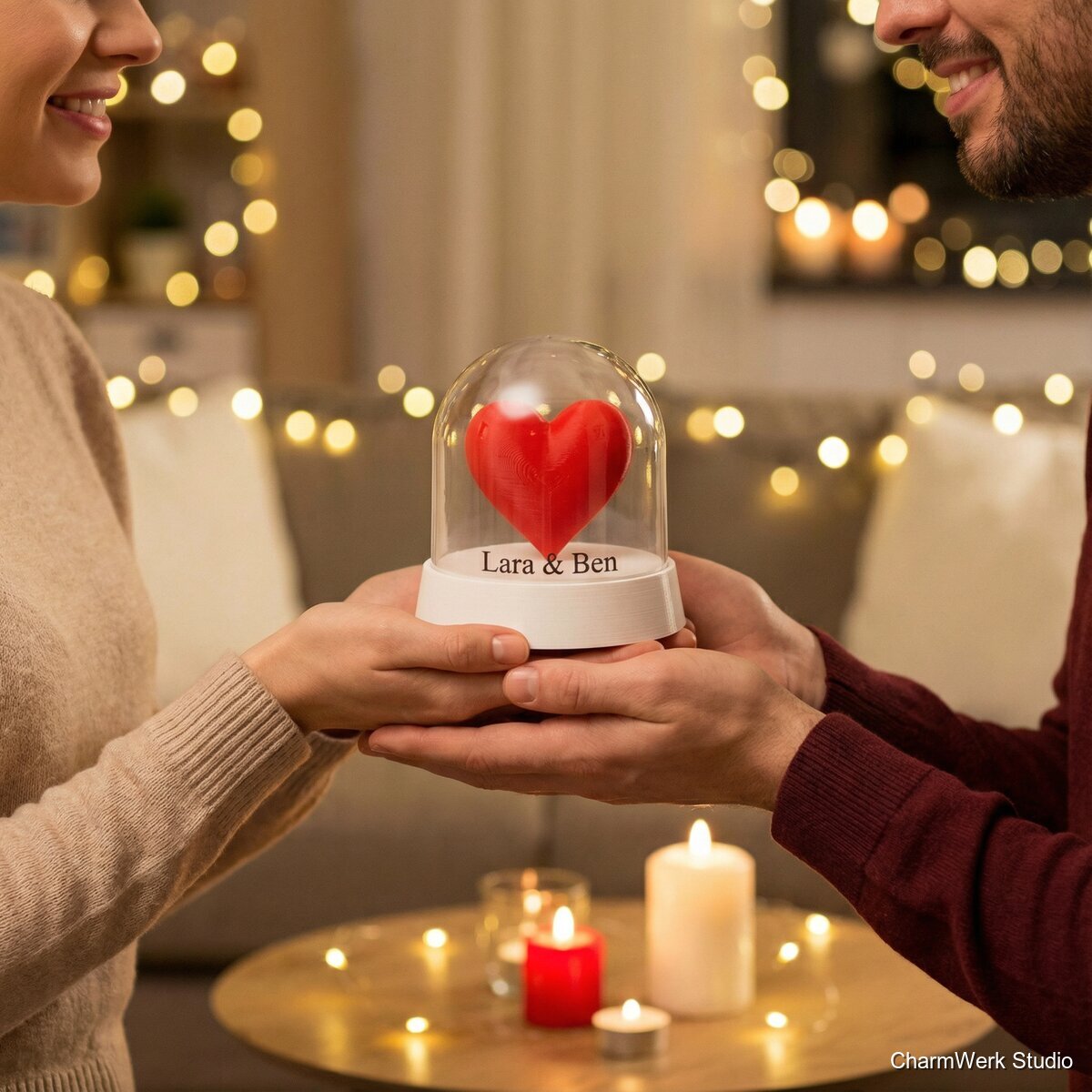 Mini-Schneekugel-Optik: Herz in Kuppelrahmen - Lifestyle