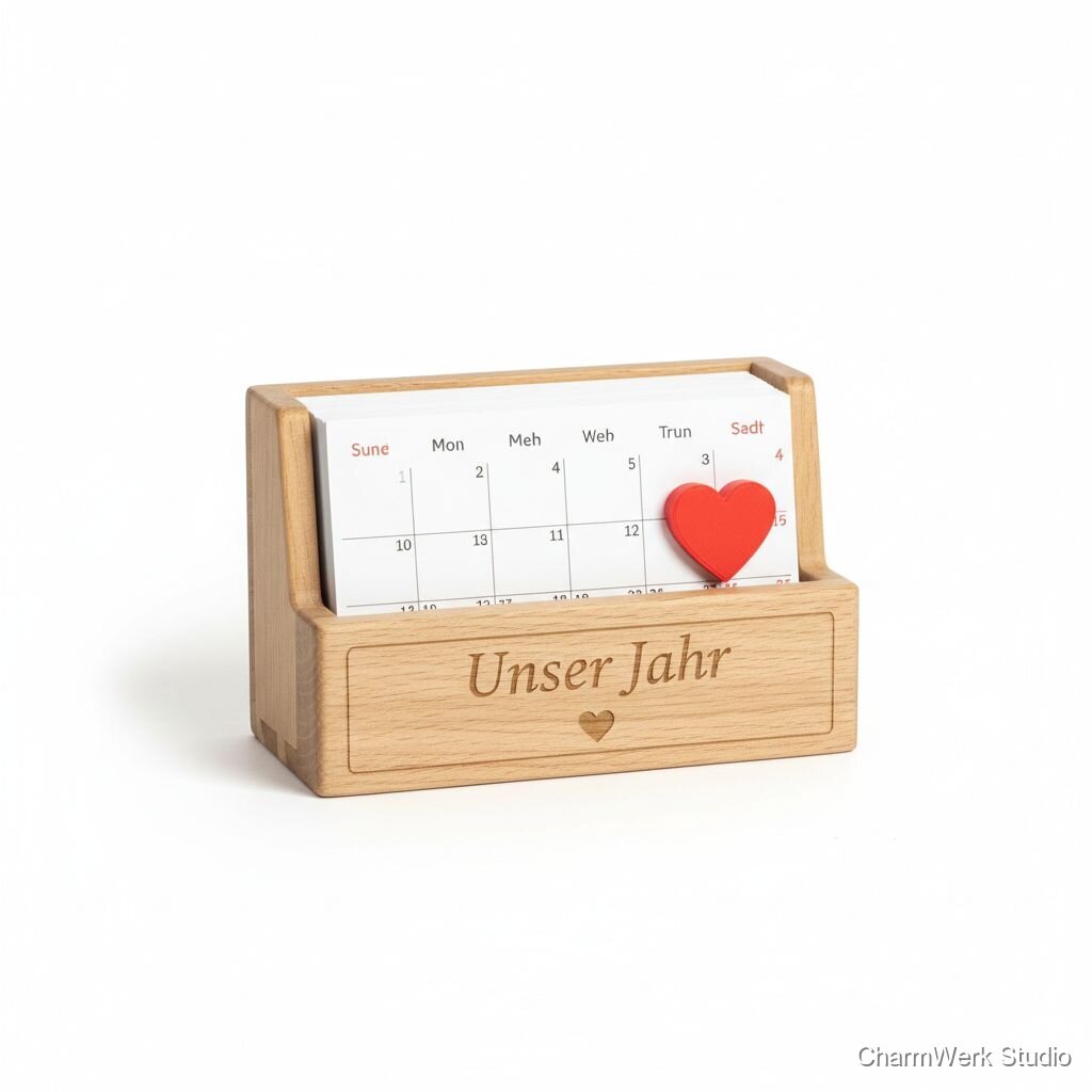 „Unser Jahr“-Kalenderblock-Halter mit 3D-Herzmarker
