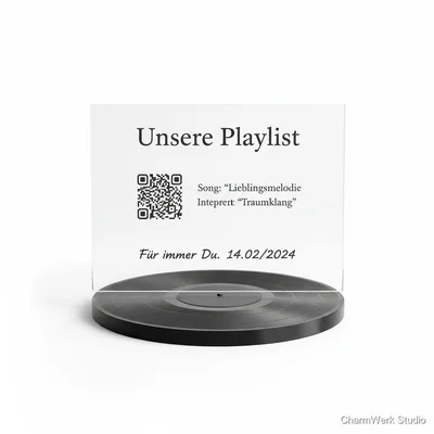 „Unsere Playlist“-Acrylplatte mit 3D-Schallplattenfuß