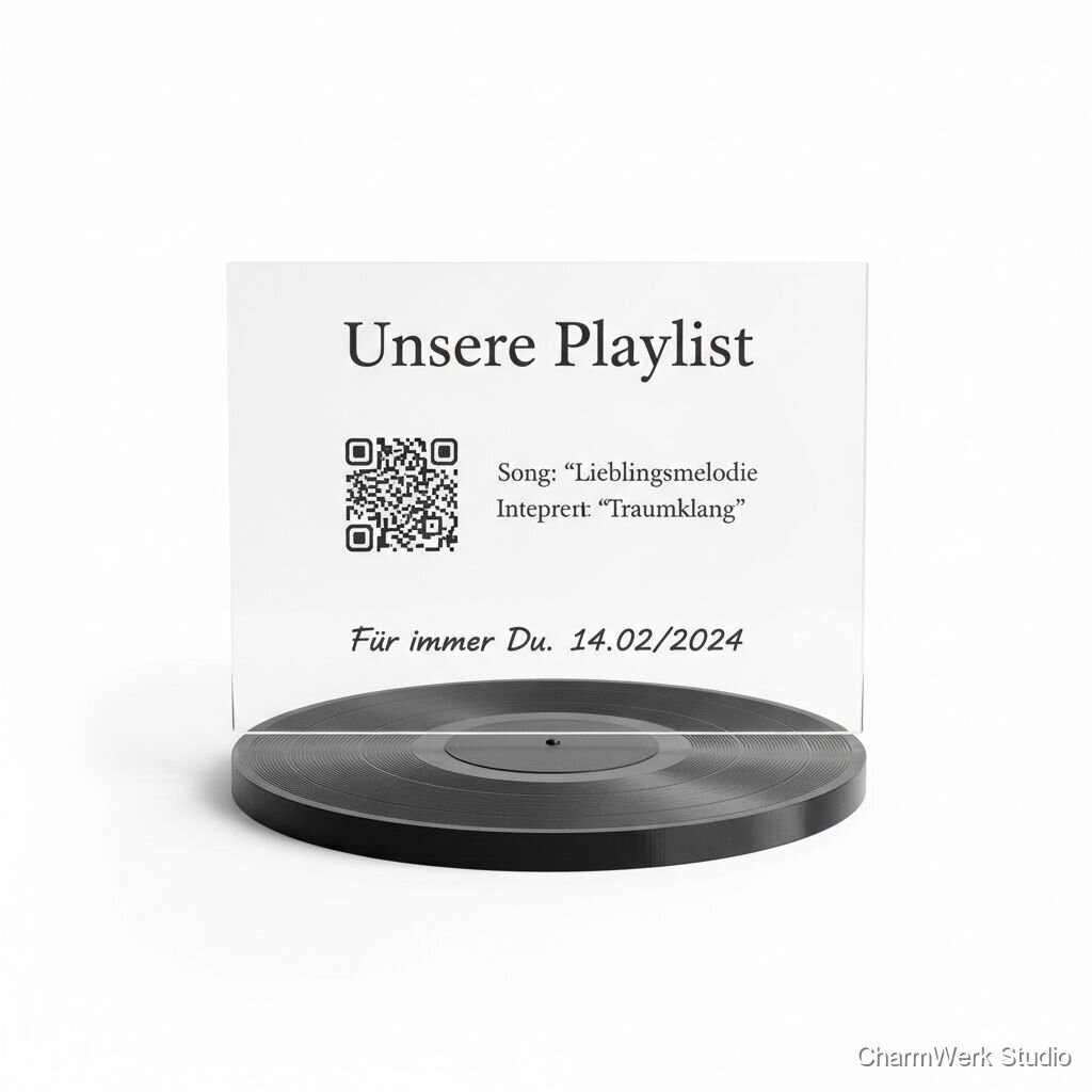 „Unsere Playlist“-Acrylplatte mit 3D-Schallplattenfuß