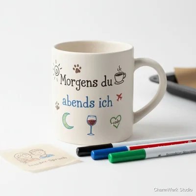 Handbemalte Tasse „Morgens du, abends ich“