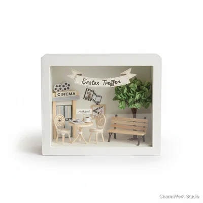 „Erstes Treffen“-Mini-Diorama in einer Shadowbox
