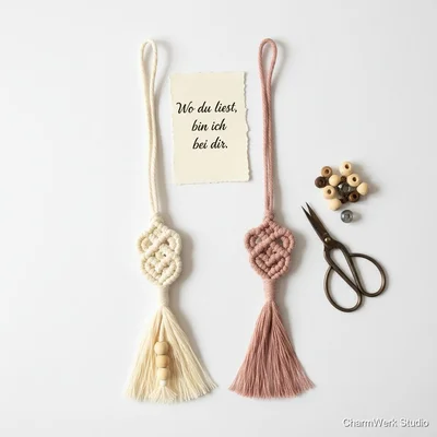 Handgeknüpftes „Knoten der Liebe“-Lesezeichen-Set