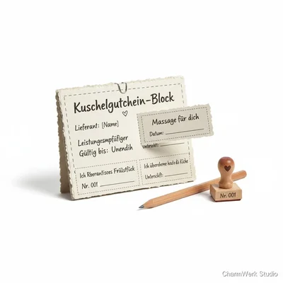Handgefertigter „Kuschelgutschein“-Block zum Abreißen