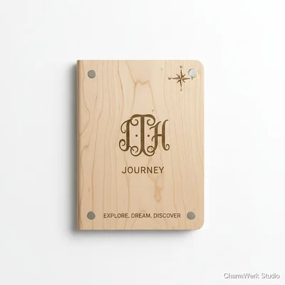 Graviertes Holz-Notizbuchcover mit Initialen-Monogramm