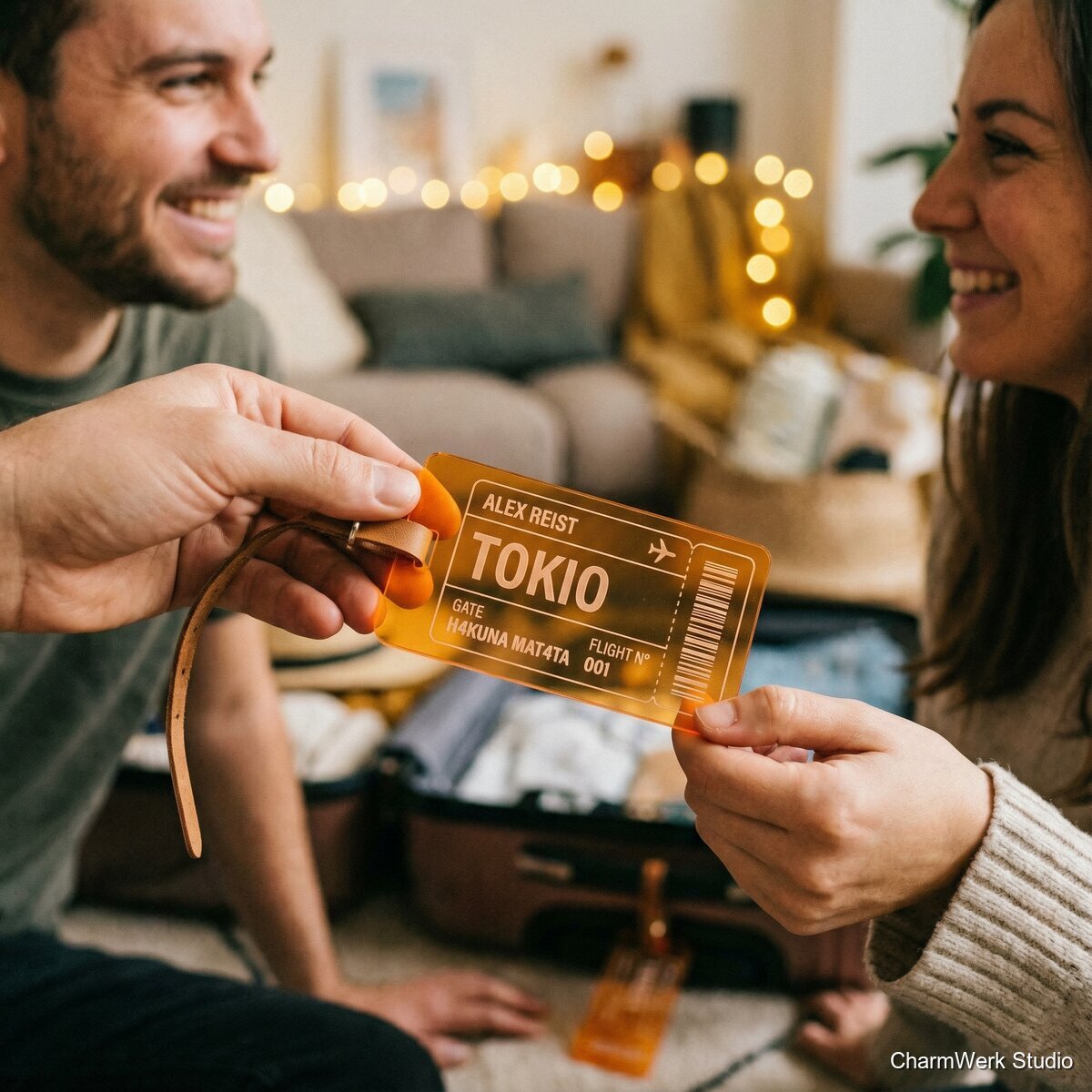 Acryl-Gepäckanhänger mit Reisepass-Style Gravur - Lifestyle