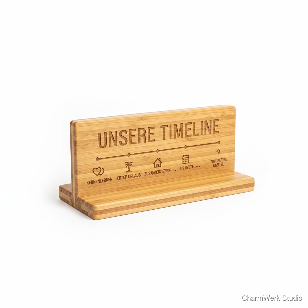 CNC-Fräsung „Unsere Timeline“ als Tischaufsteller