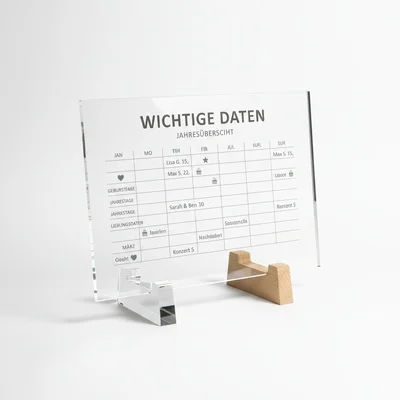 Acryl-Kalender „Wichtige Daten“ als Jahresübersicht