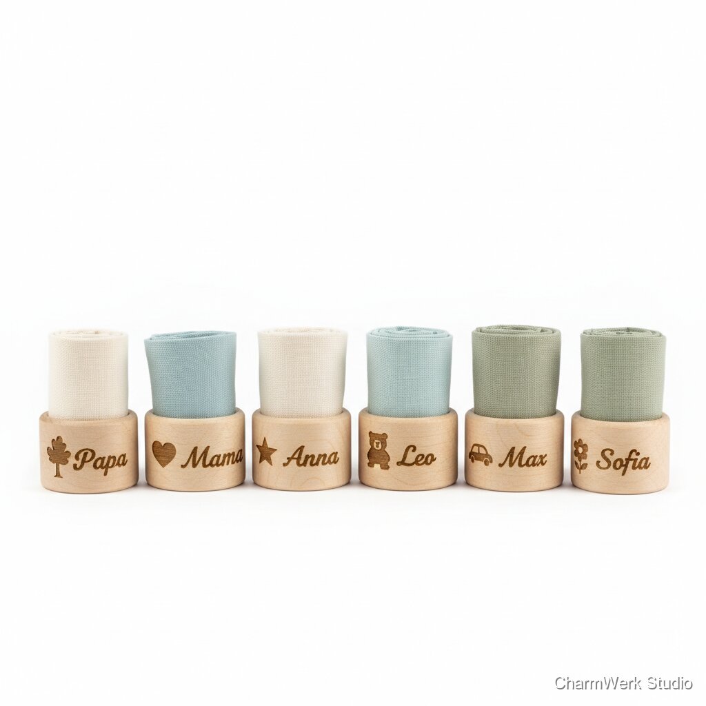 Gravierte Holz-Serviettenringe mit Namen (6er Set)