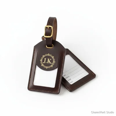 Leder-Kofferanhänger mit Monogramm und Adresseinsatz