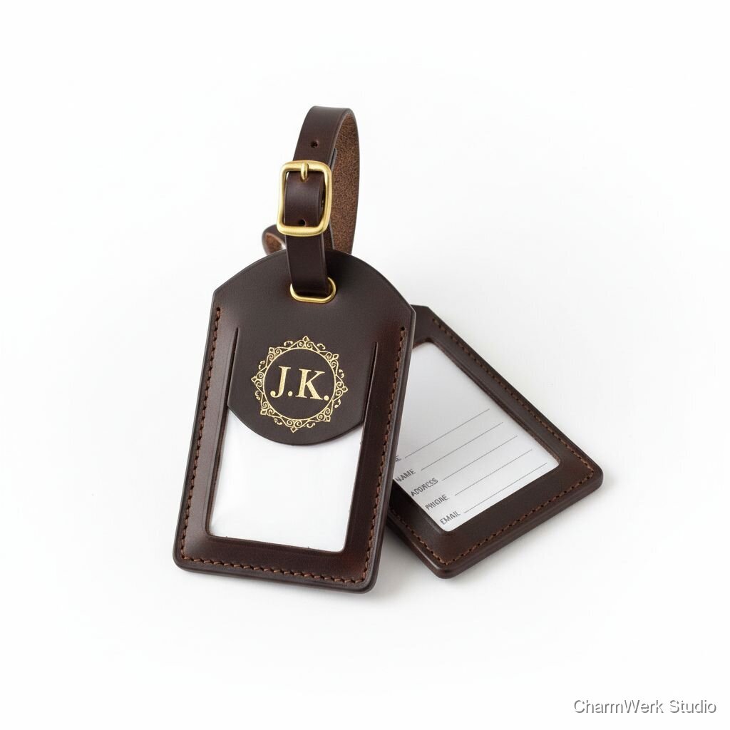 Leder-Kofferanhänger mit Monogramm und Adresseinsatz