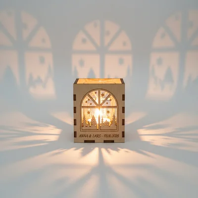 Holz-Teelichthalter mit Schattenmotiv (Fensterbild-Effekt)