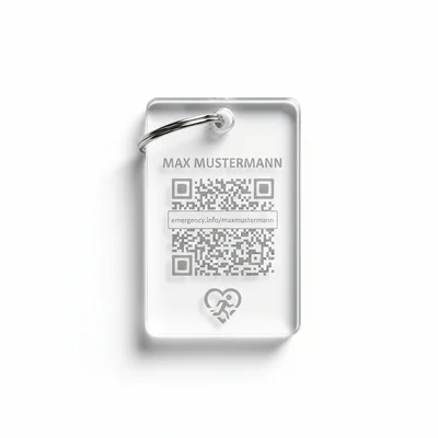 Gravierter Acryl-Schlüsselanhänger mit Notfall-QR-Code