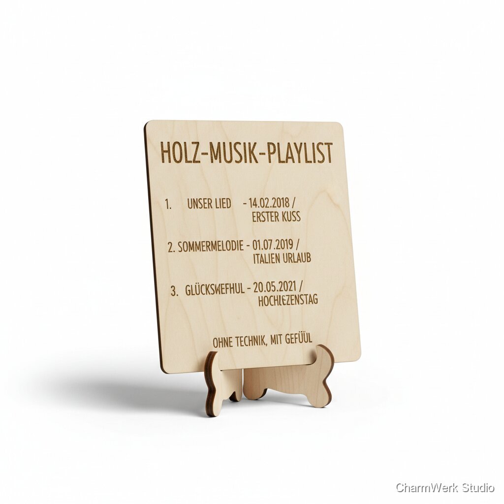 Holz-Musik-Playlist-Karte mit Trackliste als Gravur
