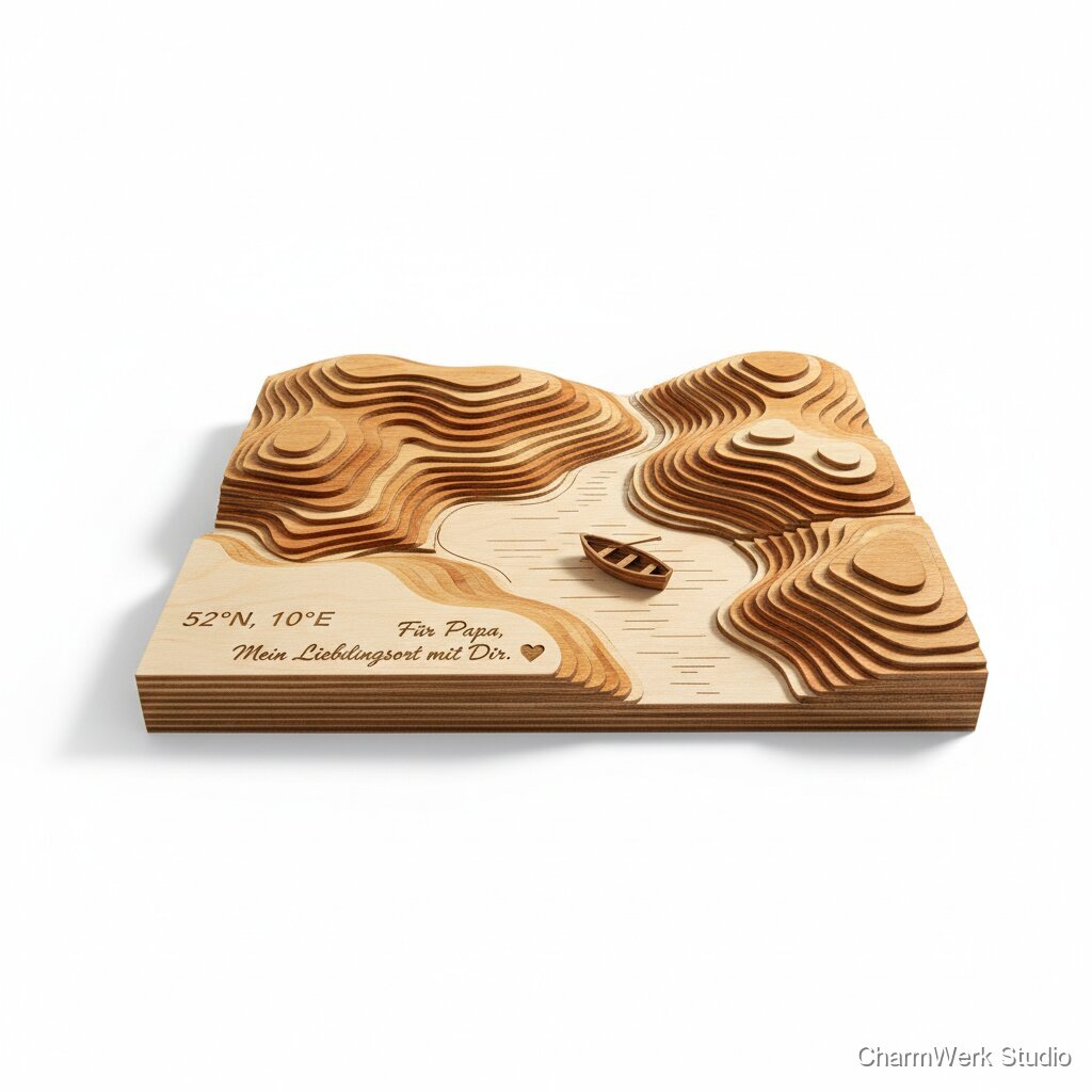 3D-Reliefkarte „Lieblingsorte mit Papa“ aus Holz