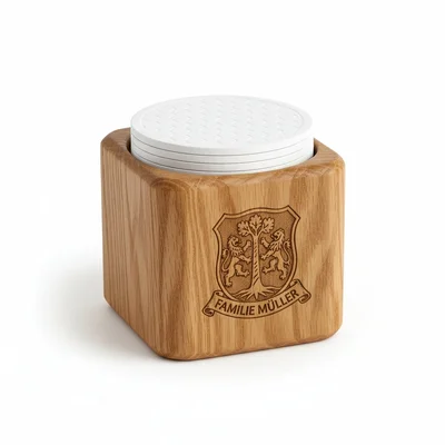 CNC-gefräster Bierdeckel-Stapelhalter mit Familienwappen