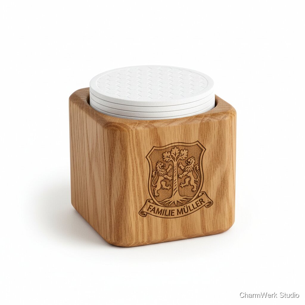 CNC-gefräster Bierdeckel-Stapelhalter mit Familienwappen