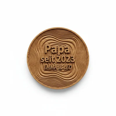 CNC-Wandbild „Papa seit …“ mit Jahresringen-Relief