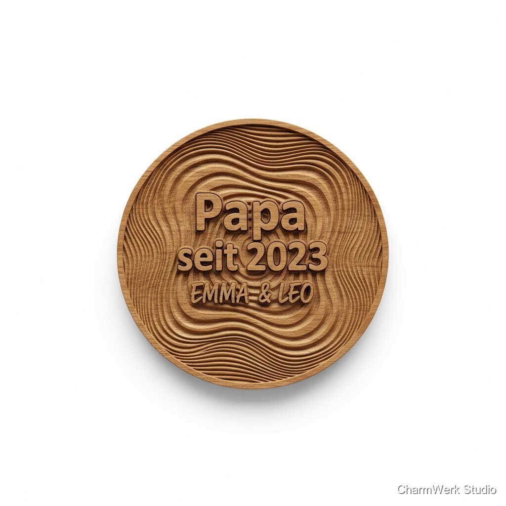 CNC-Wandbild „Papa seit …“ mit Jahresringen-Relief