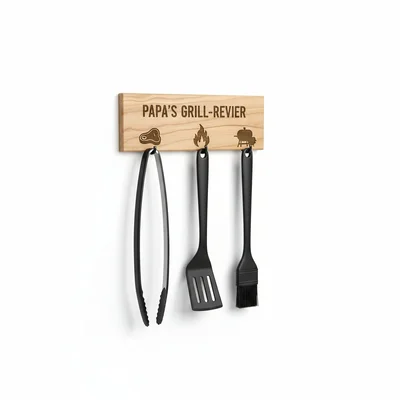 CNC-gefräster „Grill-Zange“-Wandhalter mit Silhouetten-Haken