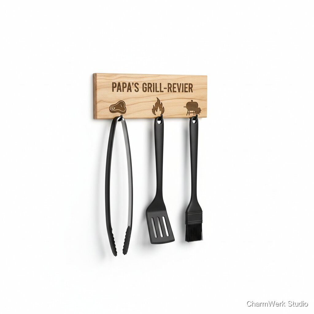 CNC-gefräster „Grill-Zange“-Wandhalter mit Silhouetten-Haken