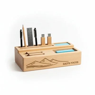 CNC-gefräster Schreibtisch-Organizer „Dad’s Focus“ mit Stiftekanälen