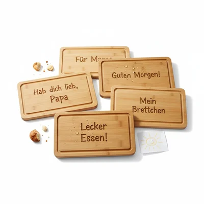 CNC-gefräster Brotzeitbrettchen-Satz mit Kinder-Handschrift